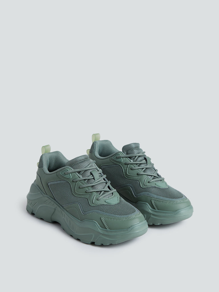 LUNA BLU Olive Chunky Mesh-Detailed Sneakers